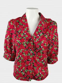 Camicia donna con bottoni fantasia fiori rosso 
