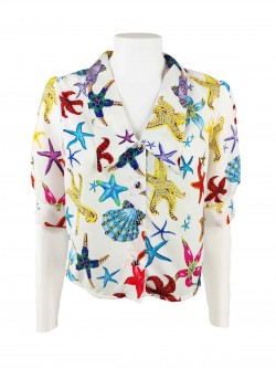 Camicia donna con bottoni fantasia stelle marine bianco