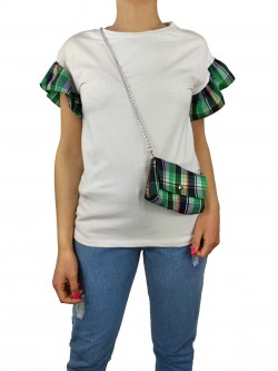 T-shirt donna spalline con volant e borsetta